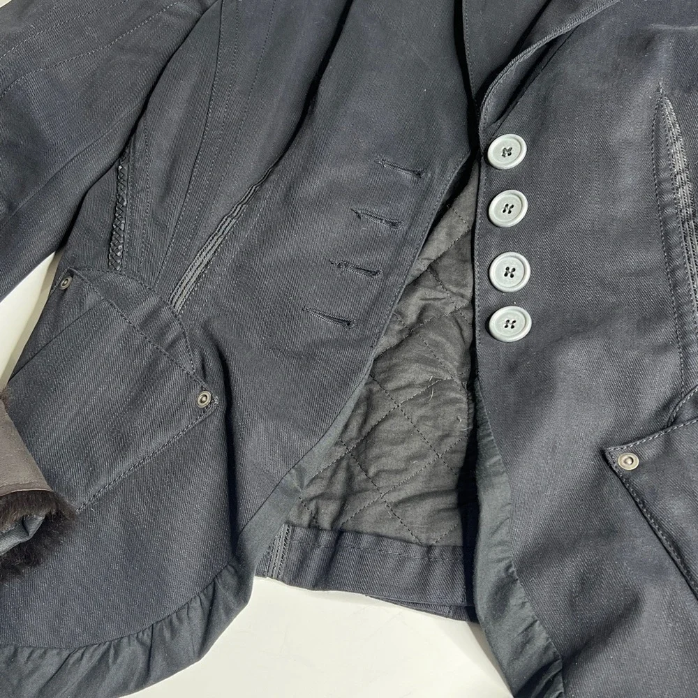 SportMax Code Sz 8 Cotton Leather Fur Fitted Quilted Interior Blazer Jacket